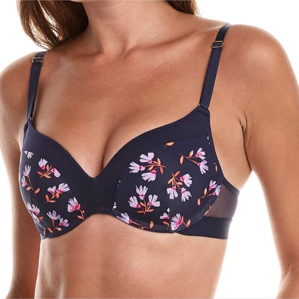 NWT Lively No Wire Push Up Bra Navy Daisy size 38B